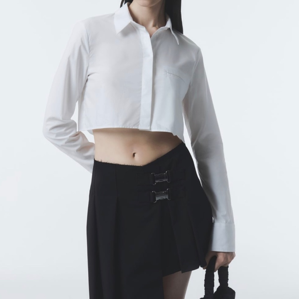 Zara Crop Poplin Shirt White Size M